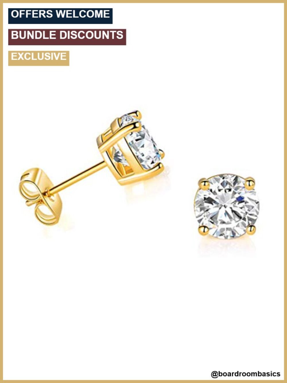 Solid 14K Yellow Gold 5mm Round Cubic Zirconia Stud Earrings